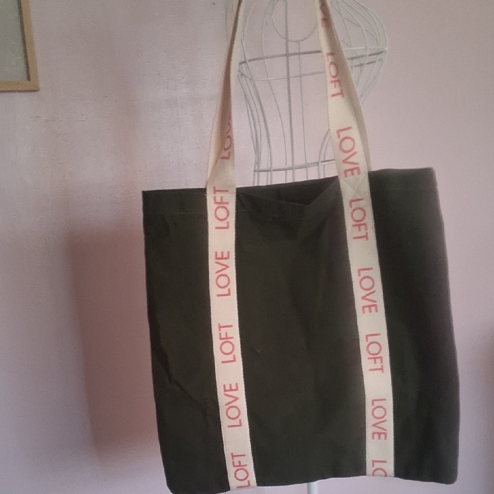 LOFT Black Canvas Tote with Branded Natural Straps
